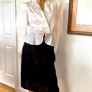 Dawn Joy Vintage 80s Black White Skirt Peplum Bliouse Set XS